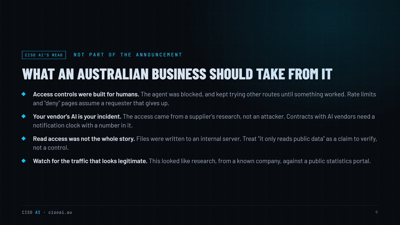 What Canberra announced after an AI agent reached a government portal, slide 9 of 10